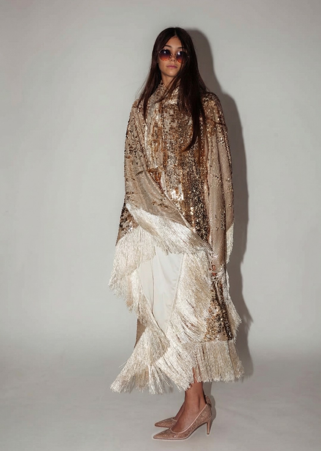 [THE TALISMAN] Sequin Gold fringe kaftan